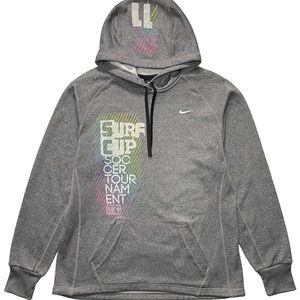 NIKE Womens Medium Hoodie Sweatshirt Surf Cup Soccer Gray Long Sleeve Therma Fit